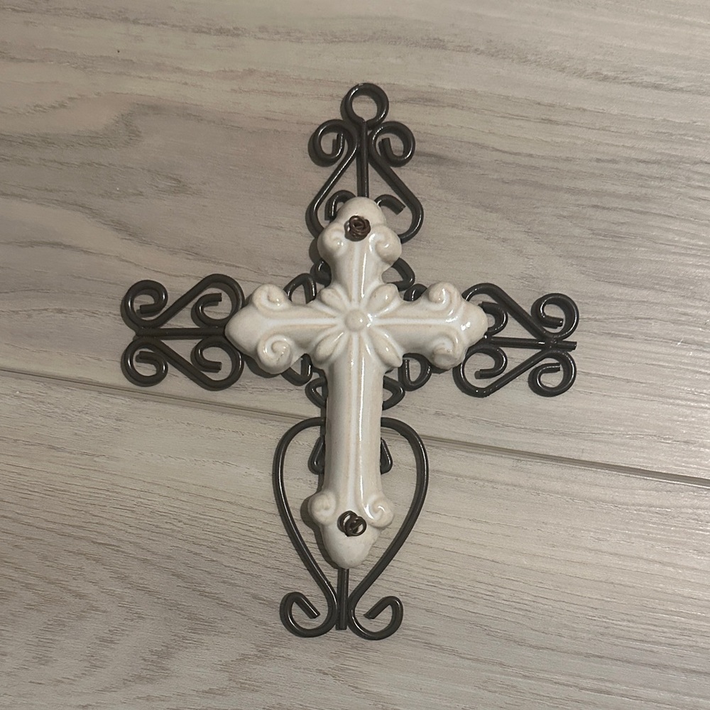 Decorative White and Brown Wall Cross